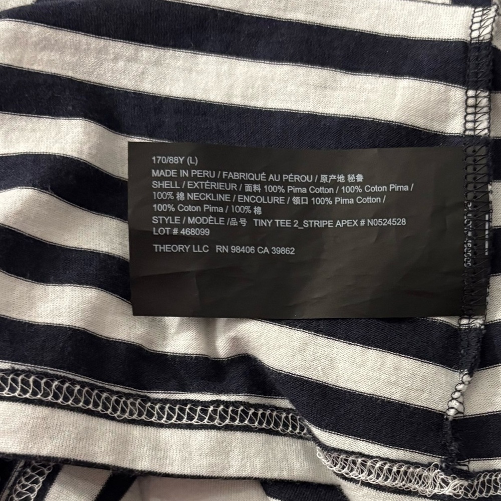Theory PIMA COTTON Perfect Tee Clinton Stripe T-Shirt LARGE black white soft - Picture 8 of 9